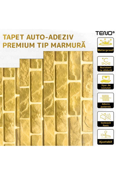 Teno Set 10x Tapet Marmura Premium 3D Teno®, suprafata acoperire 1.8 mp, 30x60 cm, model 60, auriu