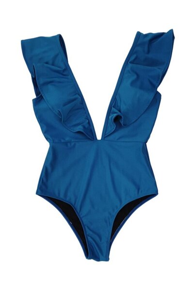 Mixbo - One-Piece Swimsuit, Ruffled, Elegant Marine, Size L