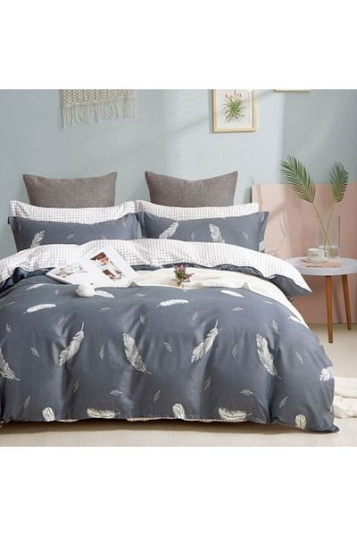 Ralex Double Bed Linen Set, 6 Pieces, 100% Cotton Percale, 160 x 200 or 180 x 200 cm, White/Grey