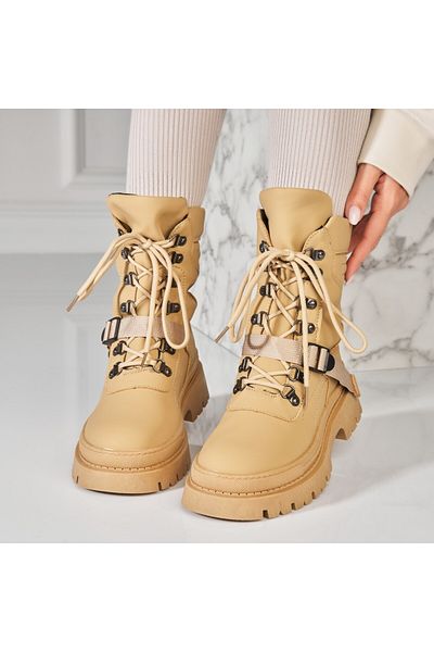 Joana Women's Khaki Fur-lined Boots Made of Eco-Leather Amaia