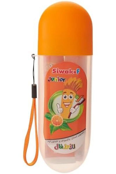 SIWAK.F Orange-colored kids toothpaste pack with free S/M brush
