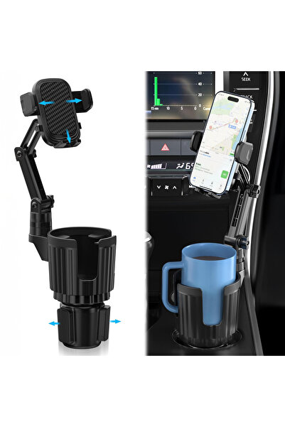 Elindor Suport auto 2 în 1 pentru telefon și pahar, bază reglabilă și braț la...