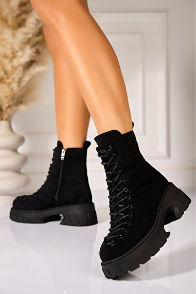 Joana Γυναικείες μαύρες μπότες με επένδυση γούνας από οικολογικό σουέτ Zayley