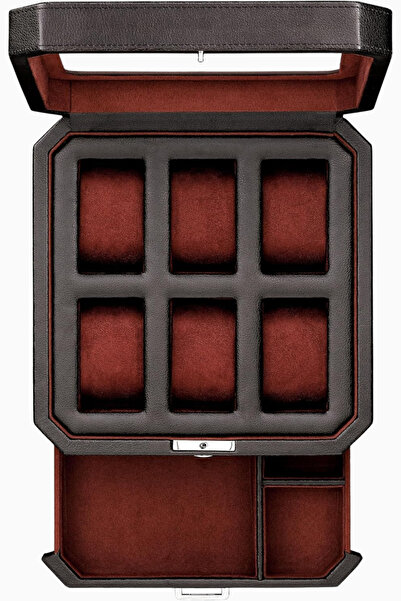 ROTHWELL Men's Accessories Organizer with 6 Slots Luxury Leather Watch Box and Valet Drawer