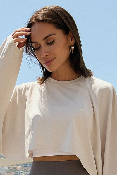 Jerf Aura Crop μακρυμάνικο T-Shirt Ecru
