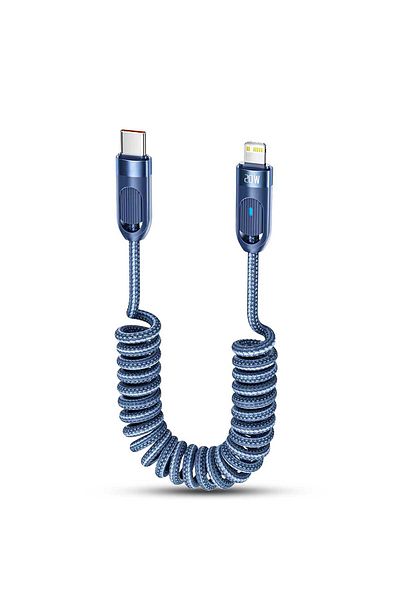 Timebox Cablu de încărcare și transfer de date, încărcare rapidă 20W, 480Mbps, extensibil spiralat de 1,8 m, LED inteligent, Nyl