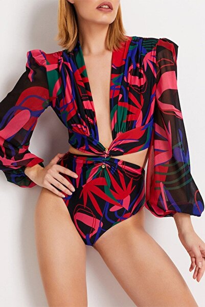 Mixbo Swimsuit, Full, Cut-Out, with Sleeve, Elegant Style, Mixbo, Size S