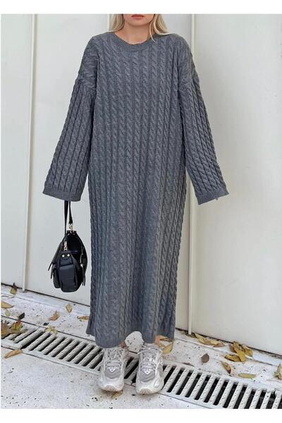 FLEX FASHION Στρογγυλό λαιμό Μαλλιά Πλεκτά Μακριά Τάση Δημοφιλή Πλεκτά Φόρεμα SMOKED