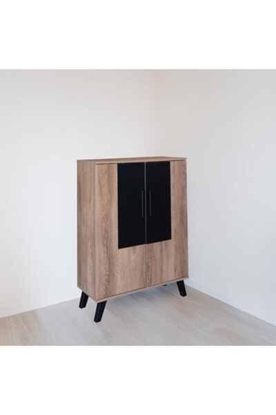 BAITY Shoe Cabinet with Two Doors - Malaysian Wood, Beige and Black