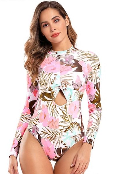 Mixbo Costum de Baie Intreg, Maneca Lunga, Imprimeu Floral, Mixbo, marime S