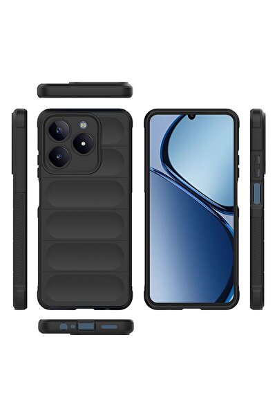 noktaks Realme C61 Compatible Case Flexible Tpu with Hollowed Back Surface Design Ethnic Silicone Cover-Black-T36818