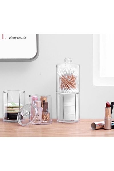 Generic Clear acrylic organizer with two containers for storing and organizing cotton swabs and cotton pads