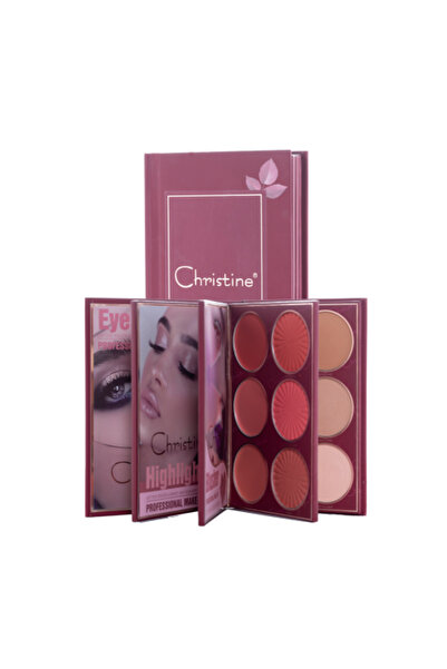 Christine دفتر لوحة 4 في 1: ظلال عيون + هايلايتر + أحمر خدود + تحديد الوجه