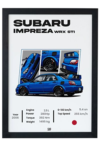 gxe.art Subaru Impreza WRX STI Siyah Çerçeveli Tablo Poster
