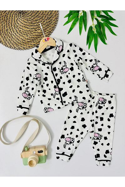 Alpbebe Milk Monster Front Buttoned Seasonal 2 Piece Pajama Set - Cream