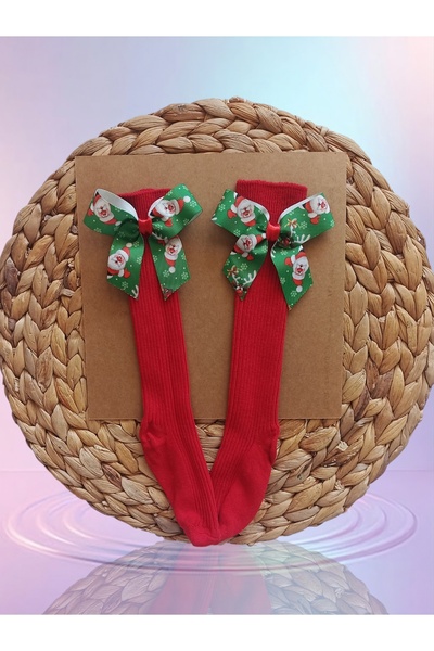 Panowill Design Baby Girl Santa Claus Ribbon Decorated Knee-High New Year Stocking Baby Christmas Stocking