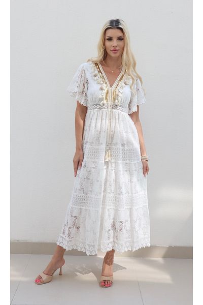 Alorabella Kayley gold trim crochet maxi