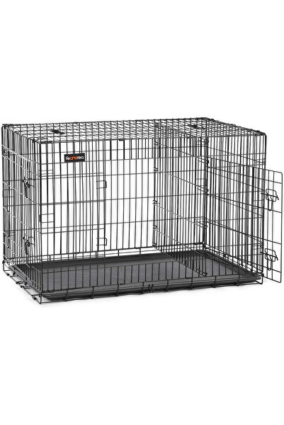 feandrea Cusca pentru animale, 2 usi, perete separator, pliabila din metal, XXL, 122x75x81cm, negru