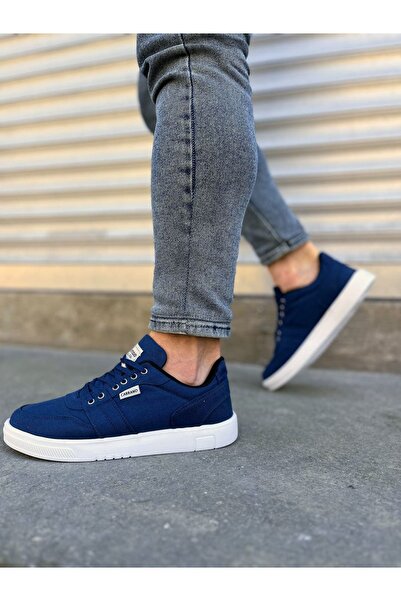 Joy Ayakkabı Jy0118 Rex Lace-Up Linen Fabric Men's Casual Sneaker Shoes Kbt - Navy Blue