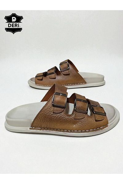 MODERN Ανδρικές δερμάτινες παντόφλες Bella Soft Leather με γνήσιο δέρμα με αγκράφα και ελαφριά σόλα