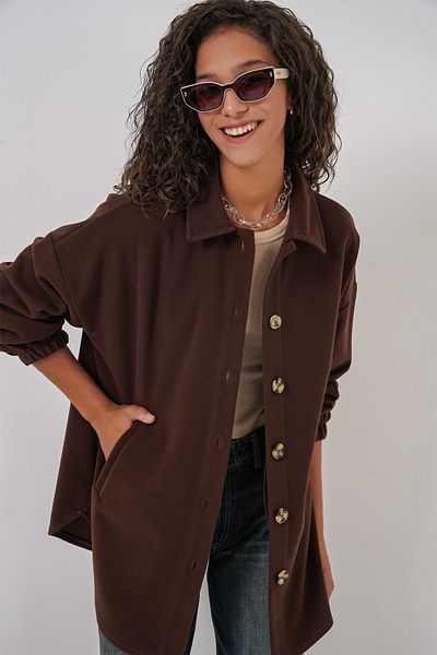 Merterium Women's Oversize Shirt with Pockets C.Brown 1047