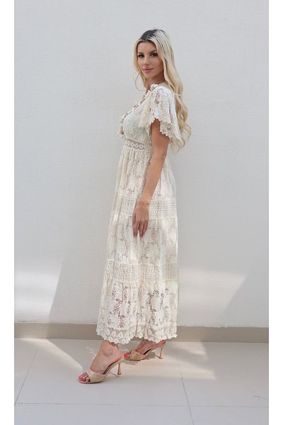 Alorabella Kayley gold trim crochet maxi