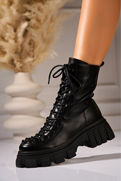 Joana Γυναικείες μαύρες μπότες με επένδυση από γούνα από τεχνητό δέρμα Pragya