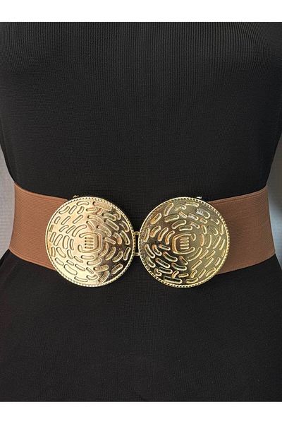 Kemerix Women's Gold Buckle Elastic Waist Belt Corset