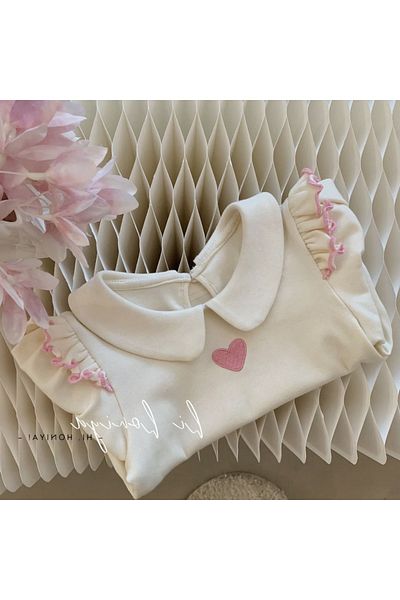 eladamoda Pink Pleated Shorts Skirt Baby Collar Heart Detailed Blouse (Imported)