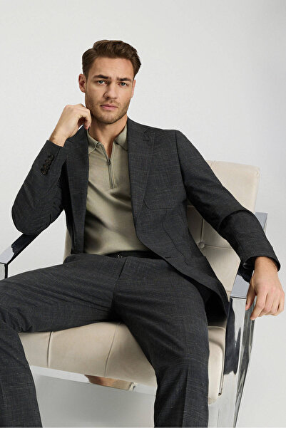 Hemington Linen-Wool Blend Black Summer Blazer Jacket