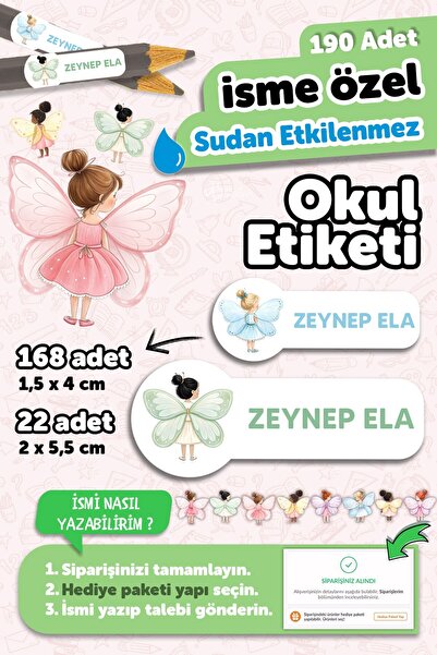 MSticker Okul Etiketi Kalem Defter isimli Etiket Isim Yazılabilen Peri Kızlar...