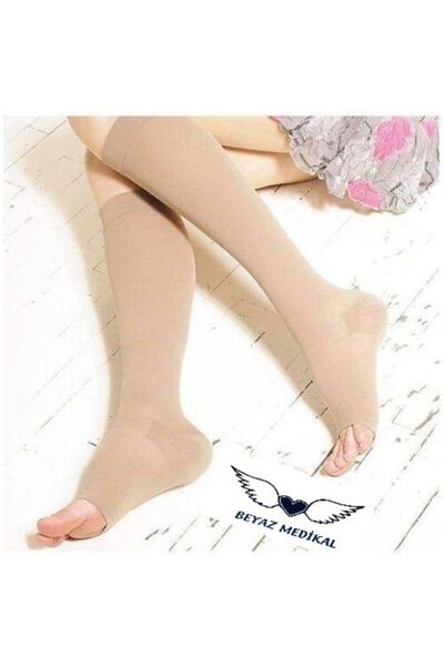 Beyaz Medikal Comfort Seri Kolay Giyim Hafif Basınçlı (18-21 Mmhg) Diz Altı Ç...