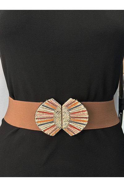 Kemerix Women's Gold Buckle Elastic Waist Belt Corset