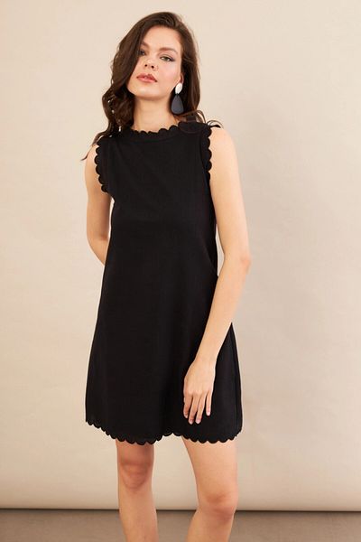 Cool & Sexy Women's Black Lined Mini Linen Dress Ayd415