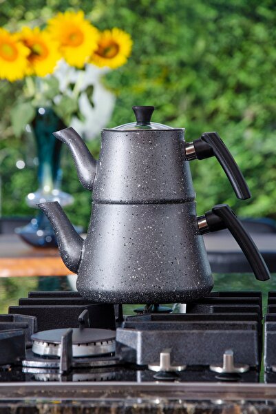 Le murano طقم إبريق شاي مطلي بالجرانيت من بونجور - رمادي