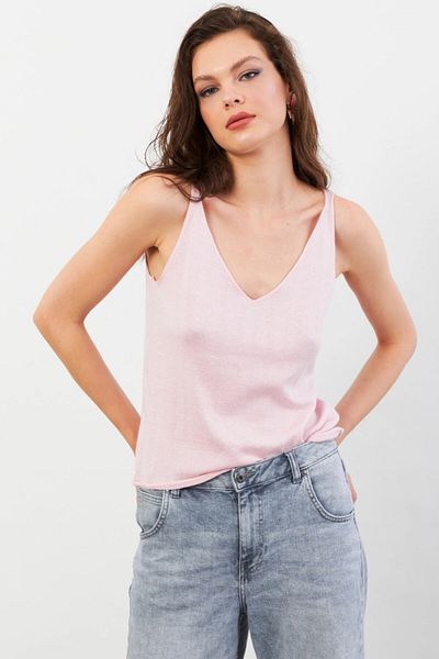 Cool & Sexy Women's Pink V-Neck Knitwear Blouse Kz546