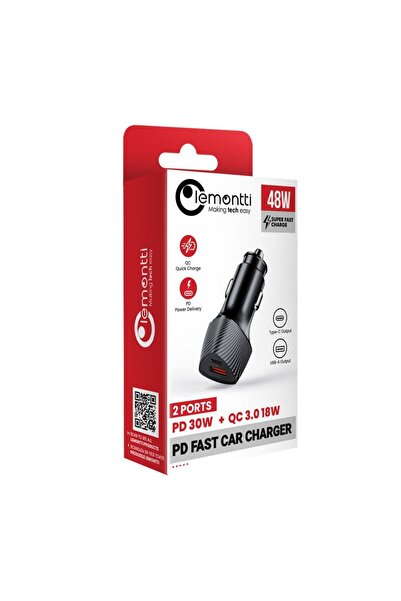 lemontti Incarcator auto Super Fast Charge 48W 2 porturi PD Type-C 30W + USB-...