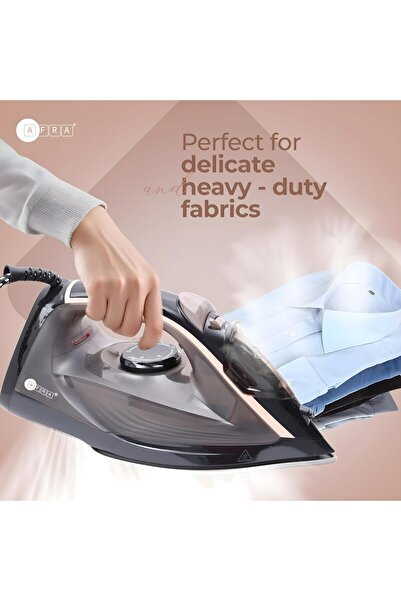 Afra Steam Iron, 2600W, 350ml capacity, Black & Gold, Ceramic Coated Soleplate, Vertical Steam, ESMA