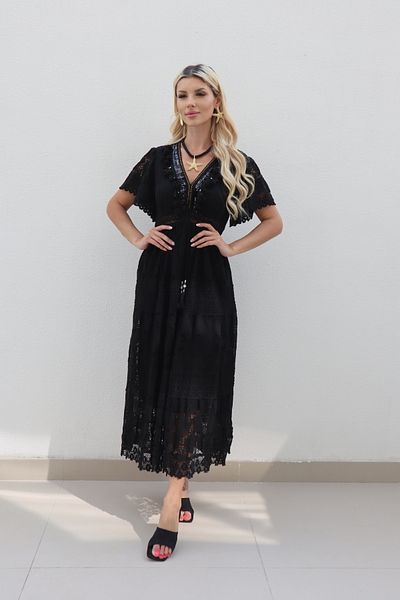 Alorabella Kayley gold trim crochet maxi