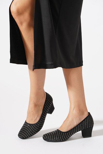 Moda Pie Deltey Complete Stone Print Women's Heeled Shoes Black Satin