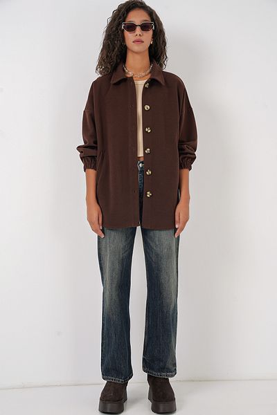 Merterium Women's Oversize Shirt with Pockets C.Brown 1047