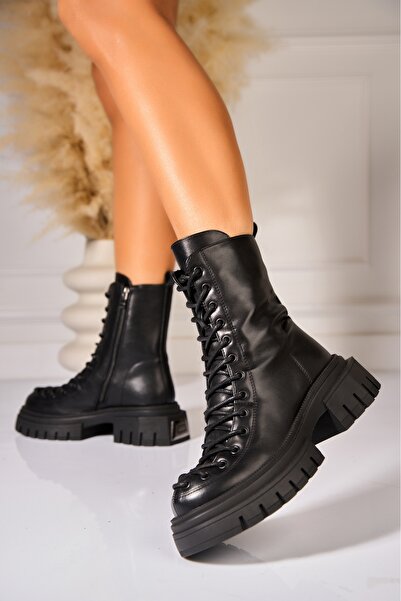 Joana Γυναικείες μαύρες μπότες με επένδυση γούνας από οικολογικό δέρμα Zelina