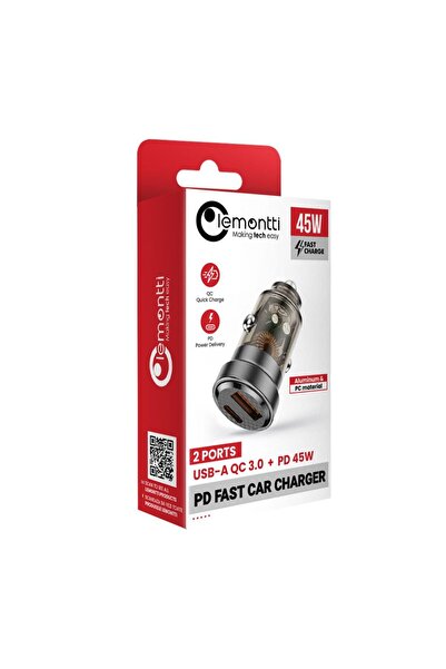 lemontti Incarcator auto Fast Charge 45W 2 porturi PD Type-C 45W + USB-A QC 3...