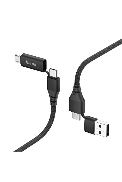 Hama Cablu 4 in 1 Type C cu adaptor Micro USB si USB-A, 1.5 m, Negru