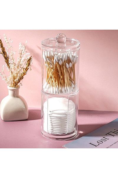 Generic Clear acrylic organizer with two containers for storing and organizing cotton swabs and cotton pads