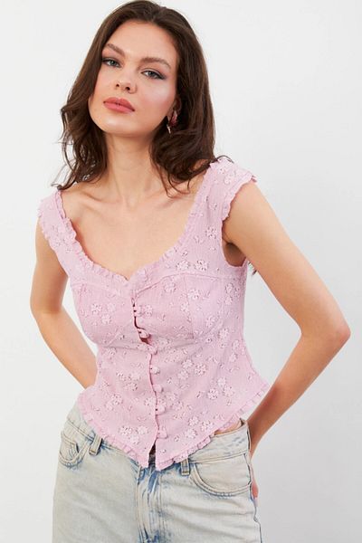 Cool & Sexy Bluză roz cu volan pentru damă KED7324