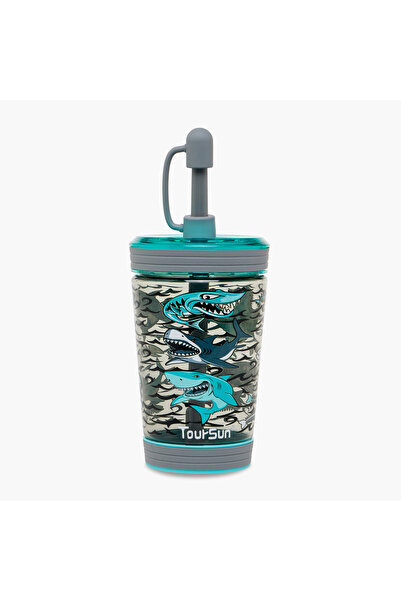 Lifestyle Shark Print Sipper with Straw - 480 ml