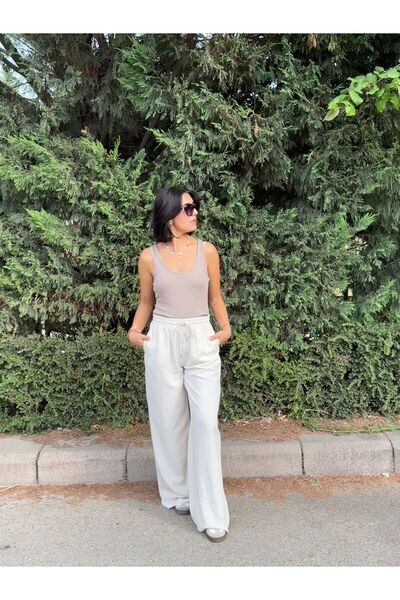 NATİVUSBUTİK Beli Lastikli Keten Pantolon