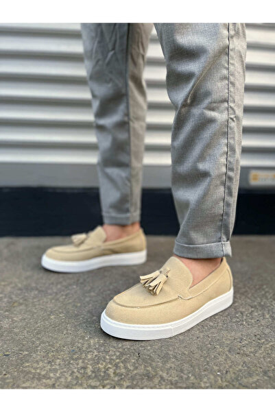 Joy Ayakkabı JY153 Bloom Чоловічі повсякденні класичні кросівки з замшу без шнурків та китицями SBT - кремові