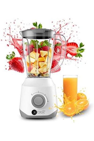 Afra Blender 1.5L, 400W, Plastic Jar 2-Speed Control Stainless Steel Blades, White, AF-1550BLWT, 2-Y